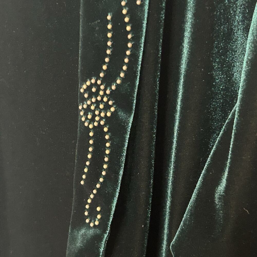 Coldwater Creek Formal Dress and Jacket XL Green Velour Gold Beads 2 Piece Set - Picture 10 of 11